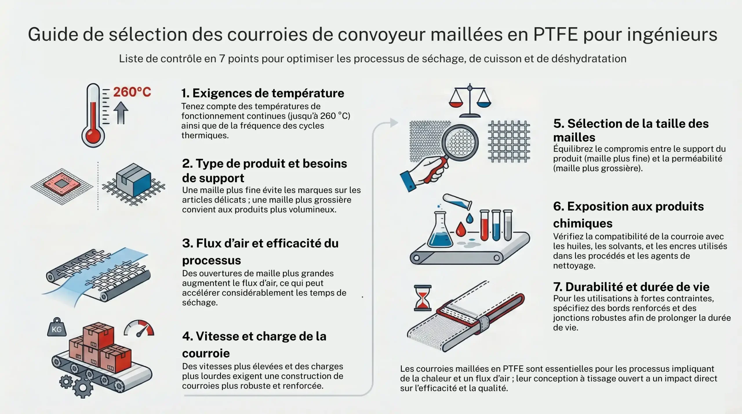 Le rôle des courroies de convoyeur à mailles en PTFE dans les processus de séchage, de déshydratation et de durcissement aux UV 1 Selection de courroies de convoyeur maillees en PTFE scaled